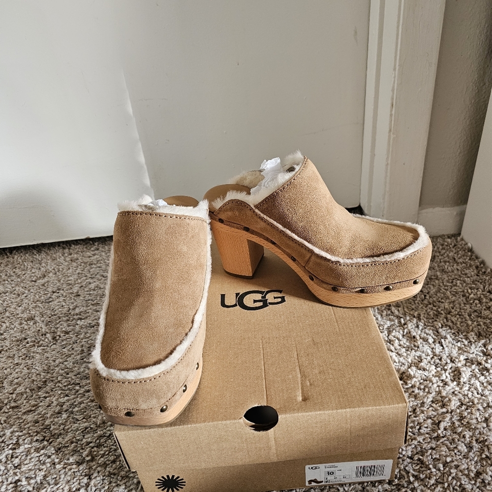 UGG Aubriana Suede Fur-lined Clogs